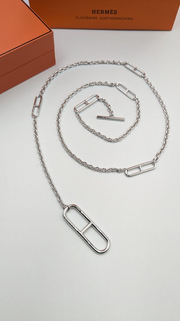Hermes Sterling Silver Ever Chaine d'Ancre Long Necklace