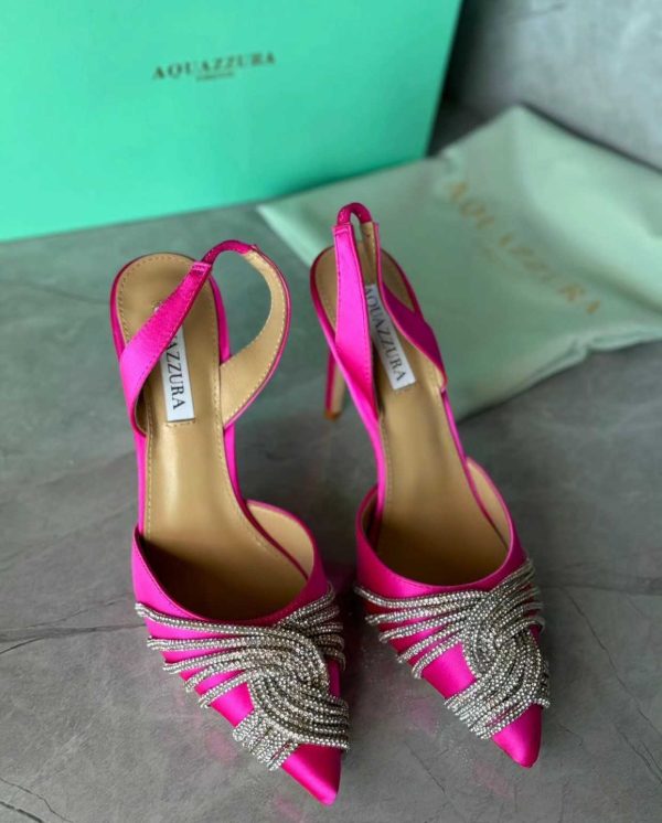 Aquazzura Metallic Gatsby Sling 75 Satin Slingback Pump - Image 10