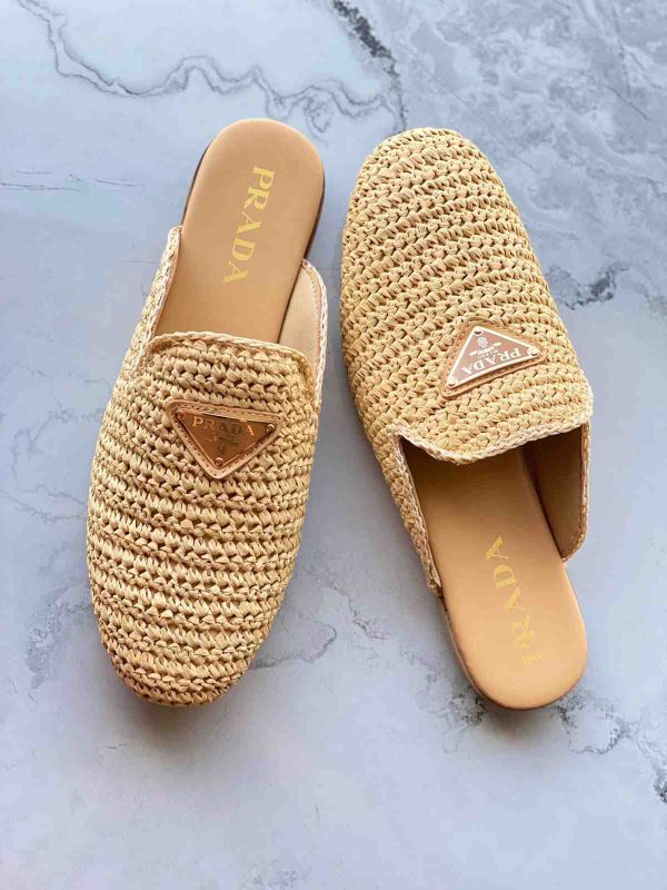 Prada Women's Raffia Slip On Loafers - Image 5