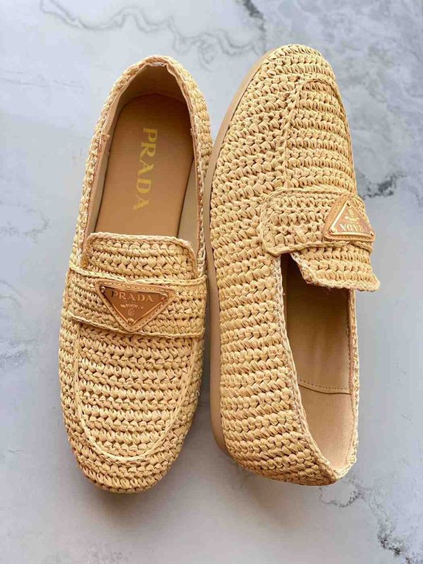 Prada Women's Raffia Slip On Loafers - Image 4