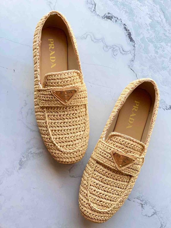 Prada Women's Raffia Slip On Loafers - Image 3