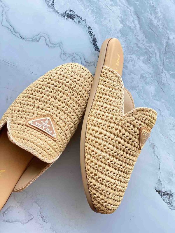 Prada Women's Raffia Slip On Loafers - Image 2