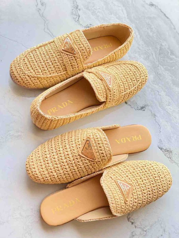 Prada Women's Raffia Slip On Loafers