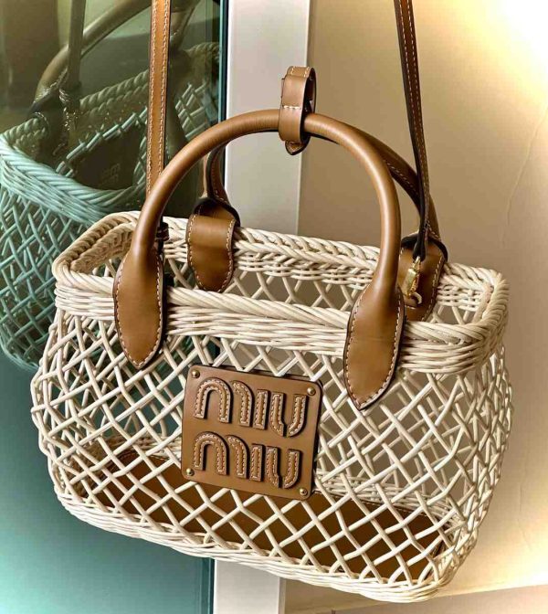 Miu Miu Woven Raffia Tote Bag - Image 3