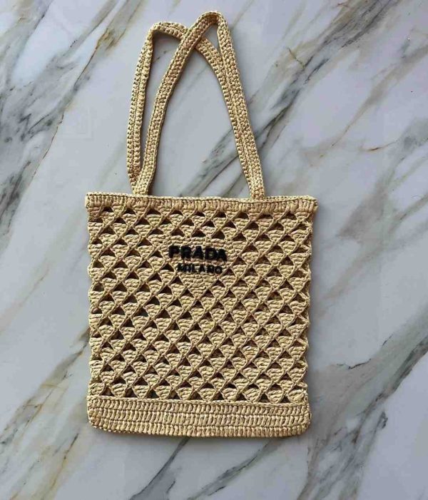 Prada Woven Fabric Crochet Tote Bag