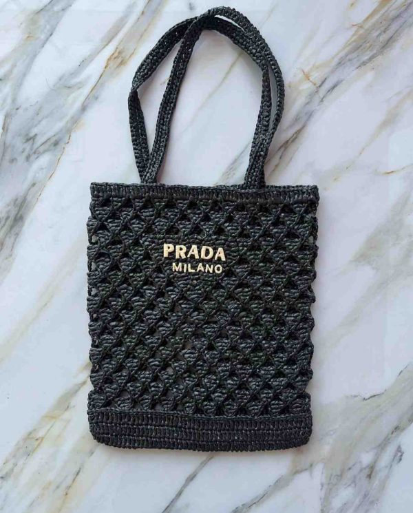 Prada Woven Fabric Crochet Tote Bag - Image 2