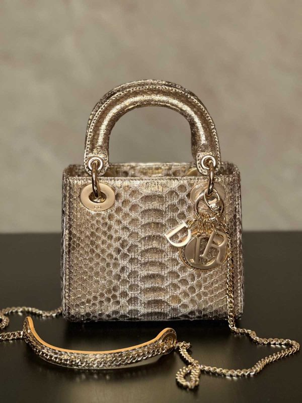 Christian Dior Gold Python Mini Lady Dior Tote