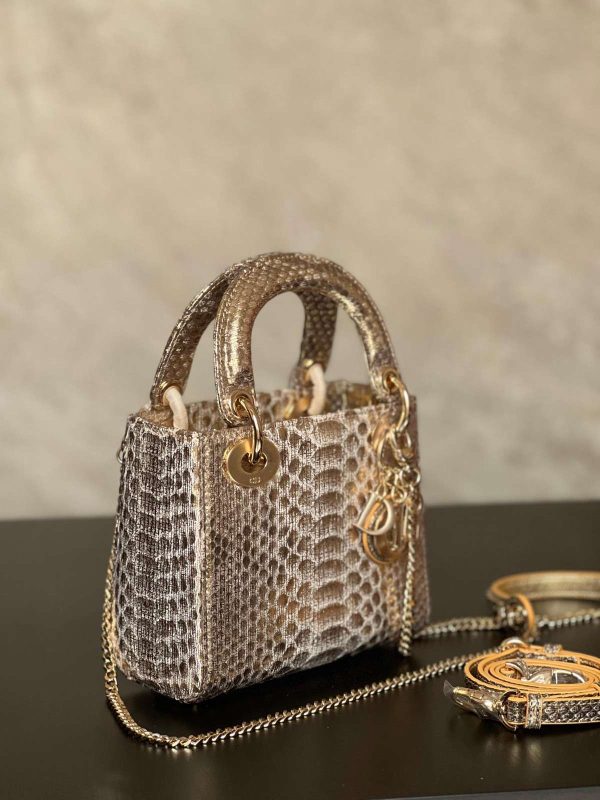 Christian Dior Gold Python Mini Lady Dior Tote - Image 2