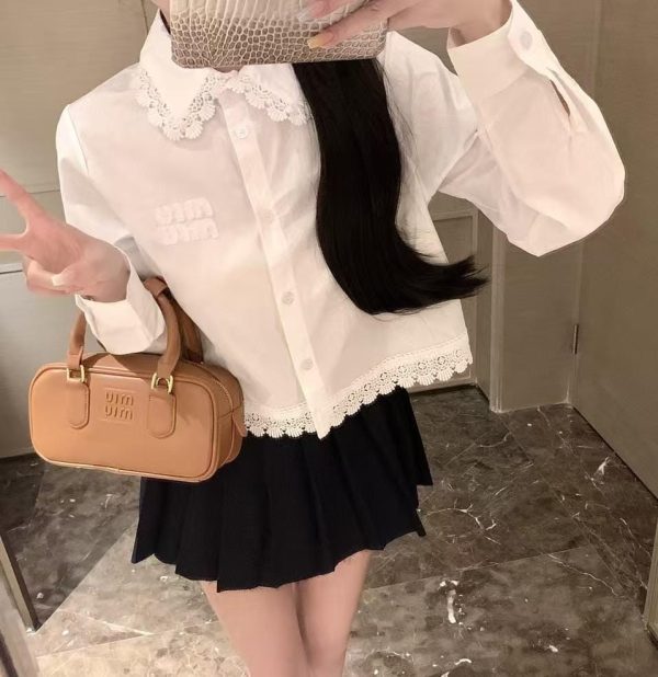 Miu Miu White Lace Trim Shirt - Image 2