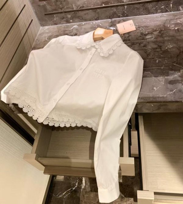 Miu Miu White Lace Trim Shirt - Image 3
