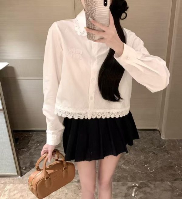 Miu Miu White Lace Trim Shirt