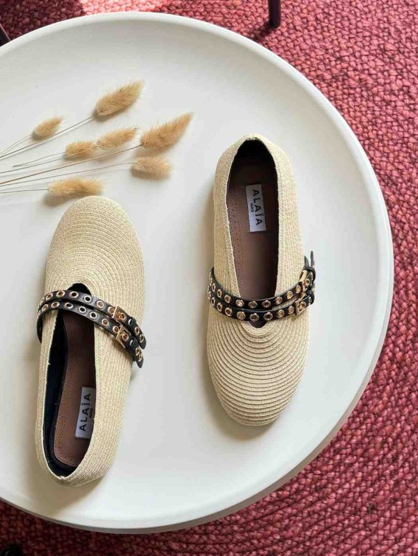 Alaia Ballet Flats In Paper Straw