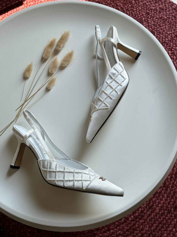 Chanel Pointed Slingback CC Pearl Heels - Image 6
