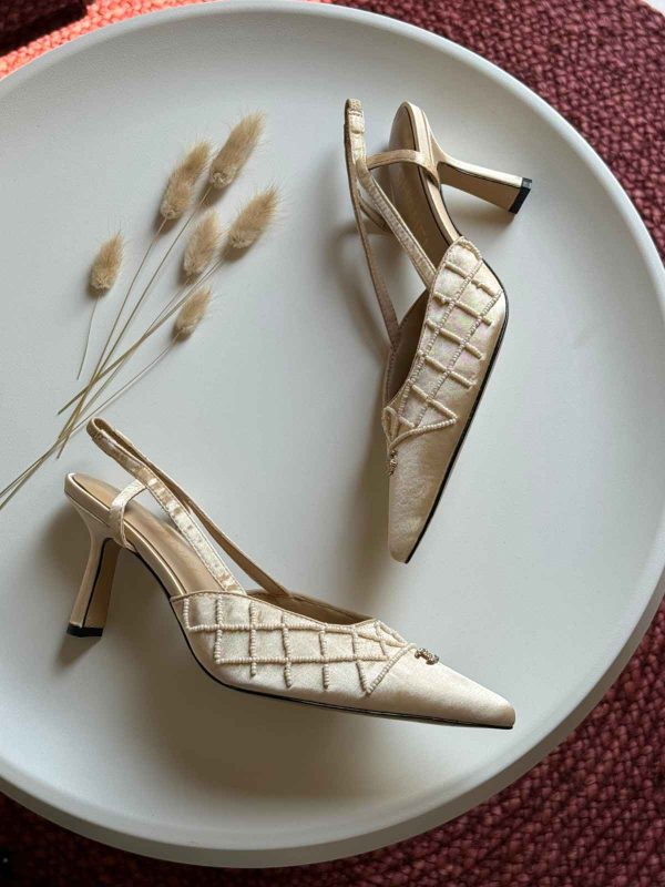 Chanel Pointed Slingback CC Pearl Heels - Image 5