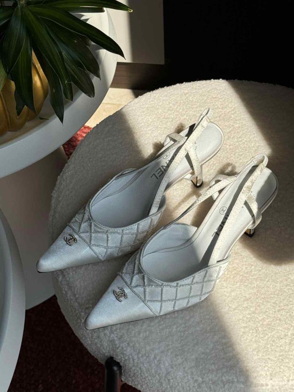 Chanel Pointed Slingback CC Pearl Heels - Image 2