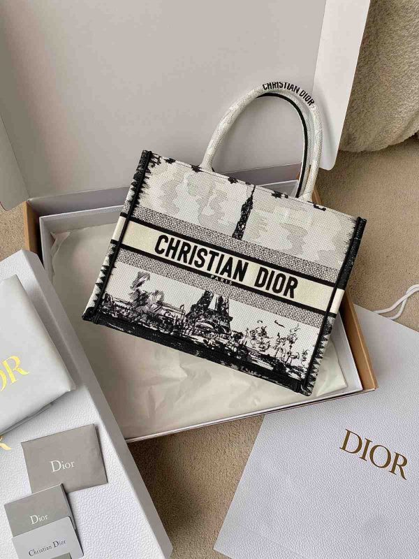 Dior Black and White Paris Embroidery Book Tote - Image 3