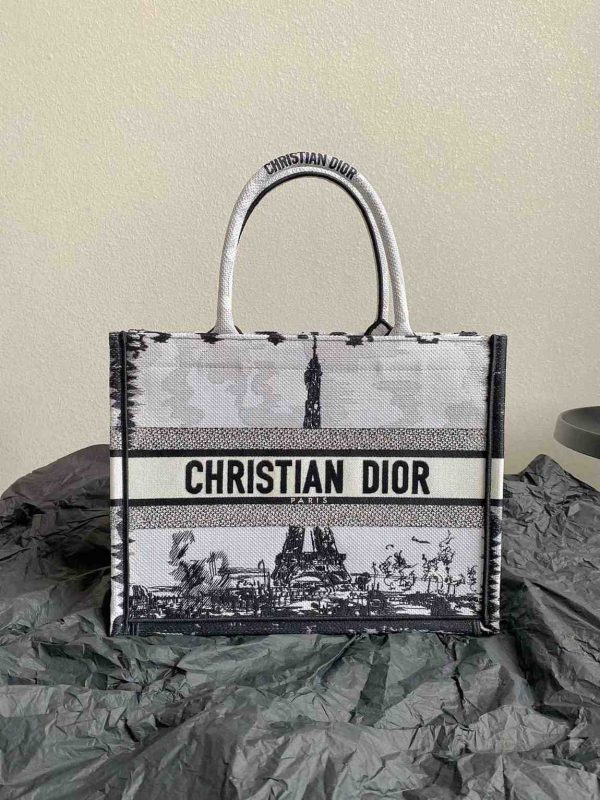 Dior Black and White Paris Embroidery Book Tote - Image 5