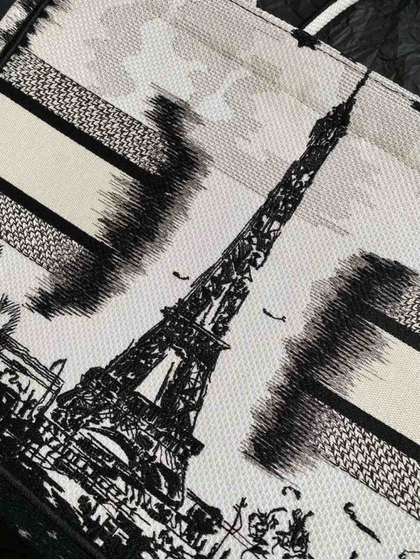 Dior Black and White Paris Embroidery Book Tote - Image 6