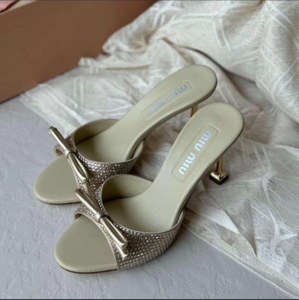 Miu Miu Crystal Embellished Satin Sandals - Image 2