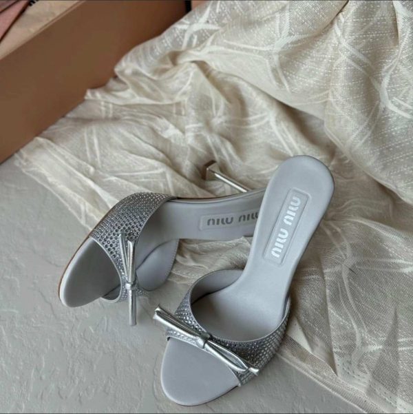 Miu Miu Crystal Embellished Satin Sandals - Image 6