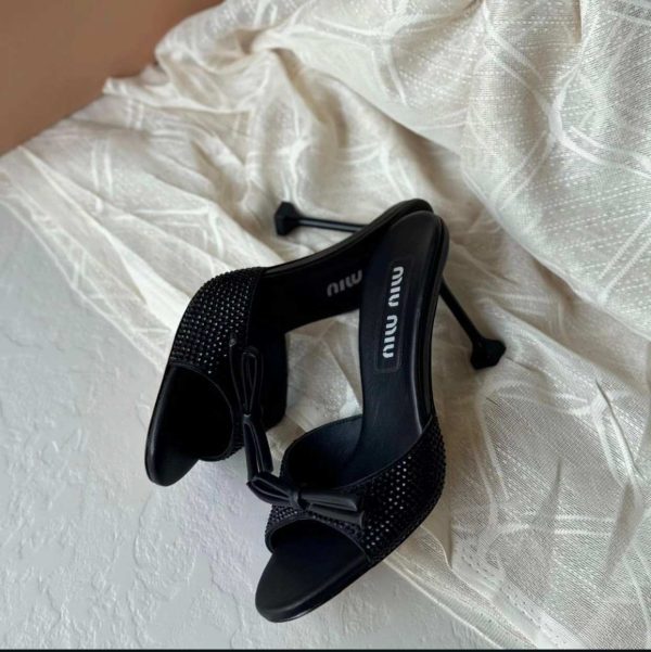 Miu Miu Crystal Embellished Satin Sandals - Image 8