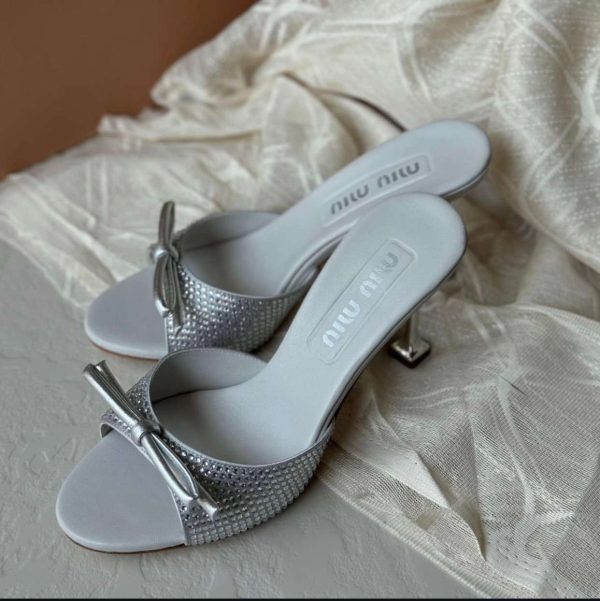 Miu Miu Crystal Embellished Satin Sandals - Image 5