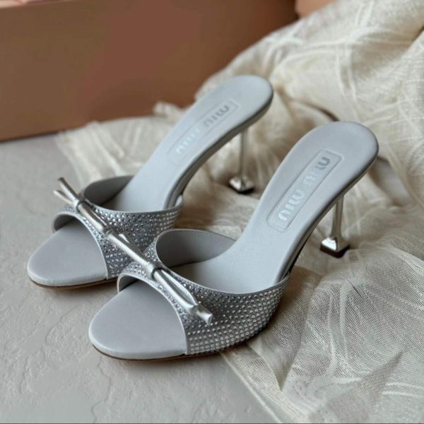 Miu Miu Crystal Embellished Satin Sandals - Image 4