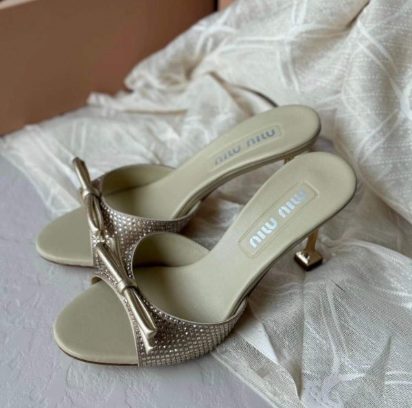 Miu Miu Crystal Embellished Satin Sandals