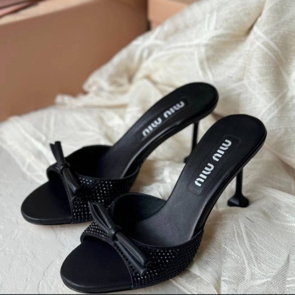 Miu Miu Crystal Embellished Satin Sandals - Image 7