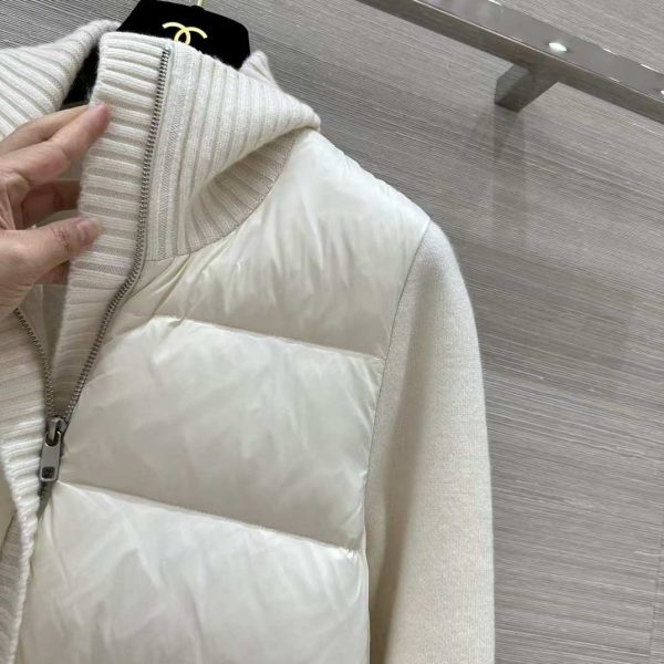 Chanel Padded Wool Zip-Up Cardigan In White - Image 5