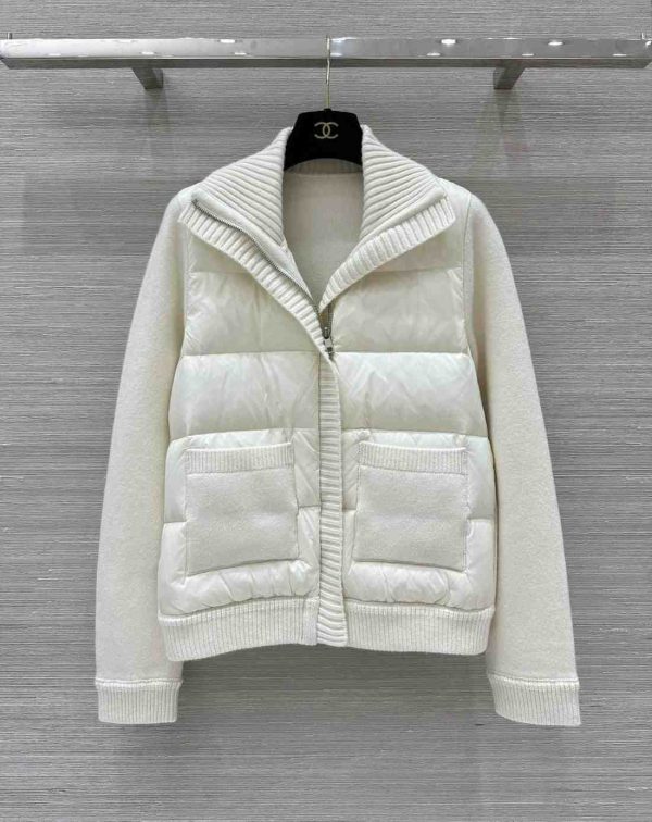 Chanel Padded Wool Zip-Up Cardigan In White