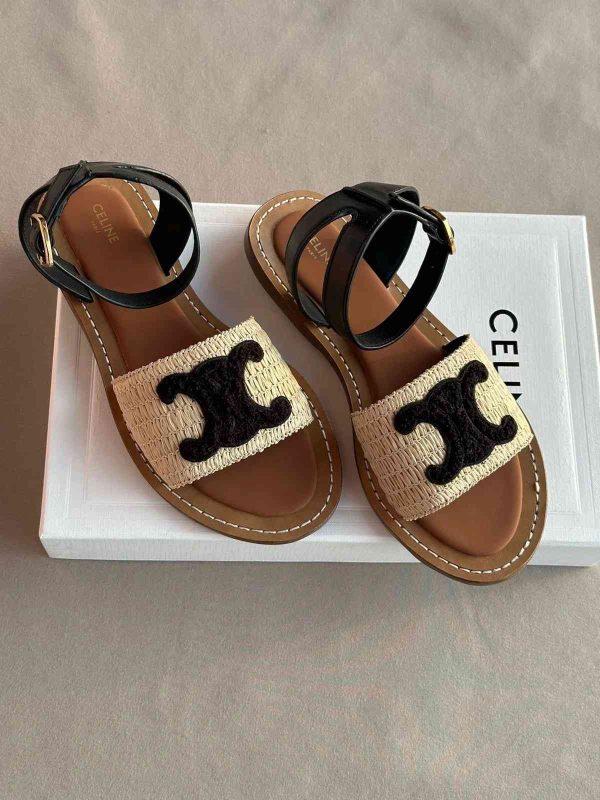 Celine Sandals Lympia in Raffia & Calfskin Leather - Image 2