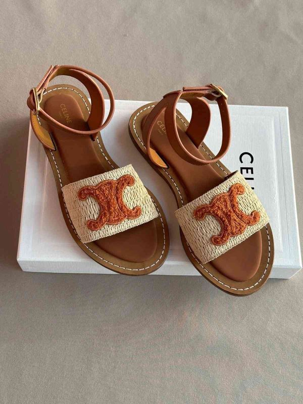 Celine Sandals Lympia in Raffia & Calfskin Leather - Image 3