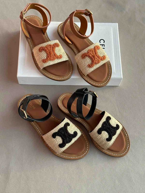 Celine Sandals Lympia in Raffia & Calfskin Leather