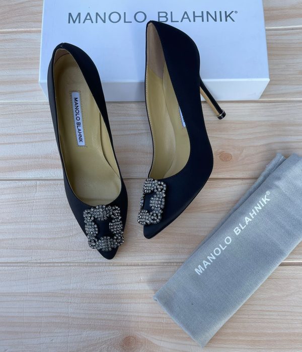 Manolo Blahnik 70MM Black Hangisi​ Satin Pumps - Image 2