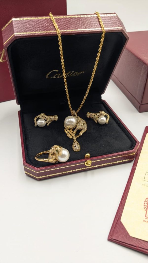 Cartier Gold Diamond Pearl Necklace Set - Image 2