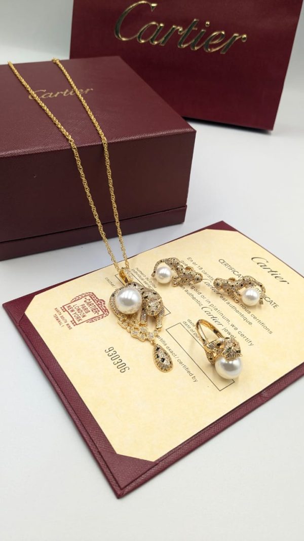 Cartier Gold Diamond Pearl Necklace Set
