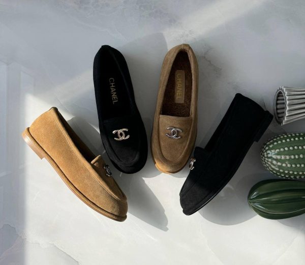 Flats Chanel Suede Leather CC Slip Loafers