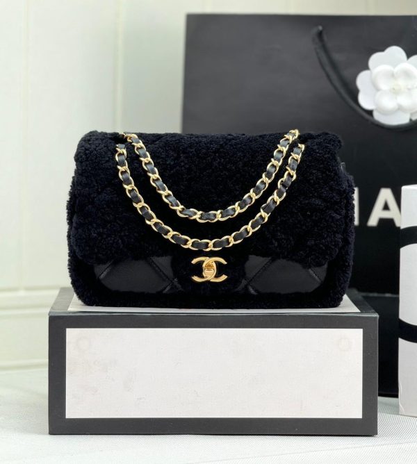 chanel shearling bag black
