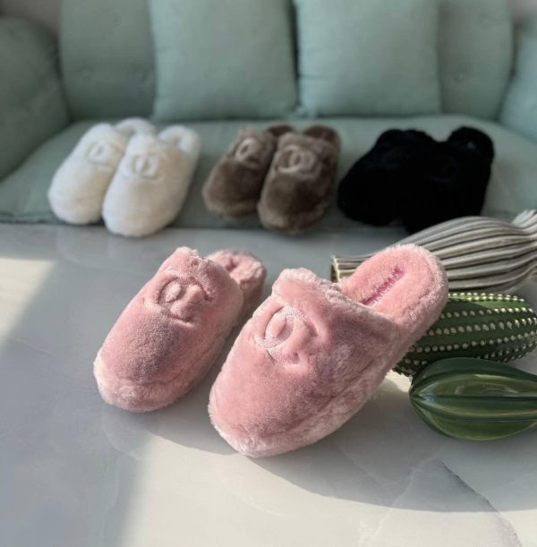 Chanel Shearling Logo Plain Women Slippers - Image 6