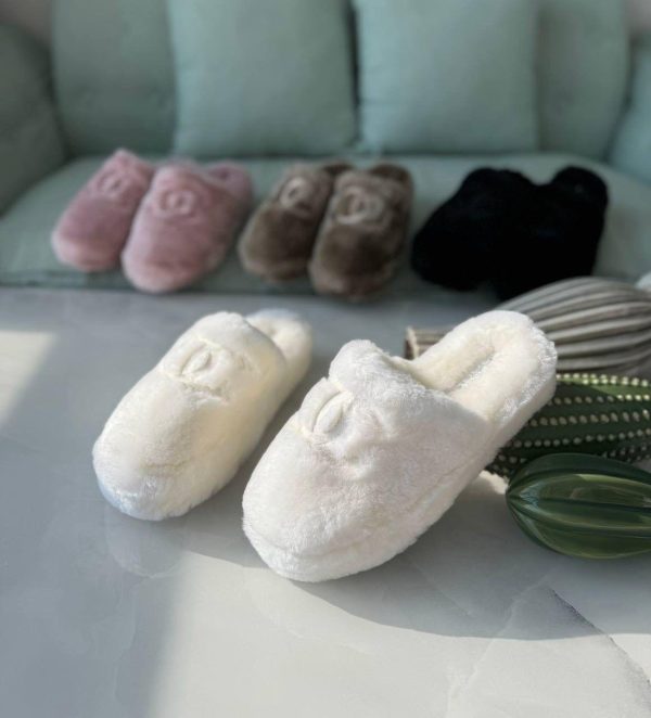 Chanel Shearling Logo Plain Women Slippers - Image 9