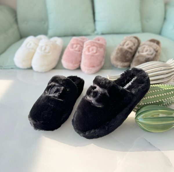 Chanel Shearling Logo Plain Women Slippers - Image 2