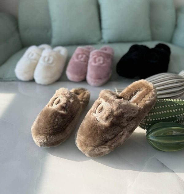 Chanel Shearling Logo Plain Women Slippers - Image 4