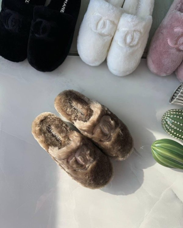 Chanel Shearling Logo Plain Women Slippers - Image 5