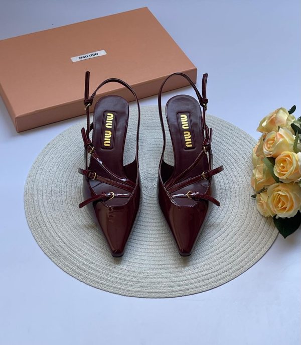 Miu Miu Buckle Slingback Patent Leather Kitten Heels