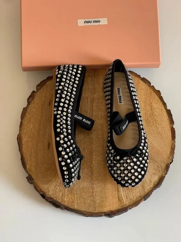 MIU MIU Crystal Embellished Fishnet Mary Jane Ballet Flat - Image 3