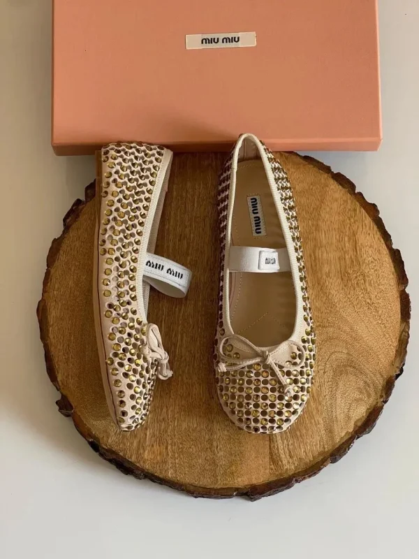 MIU MIU Crystal Embellished Fishnet Mary Jane Ballet Flat - Image 4