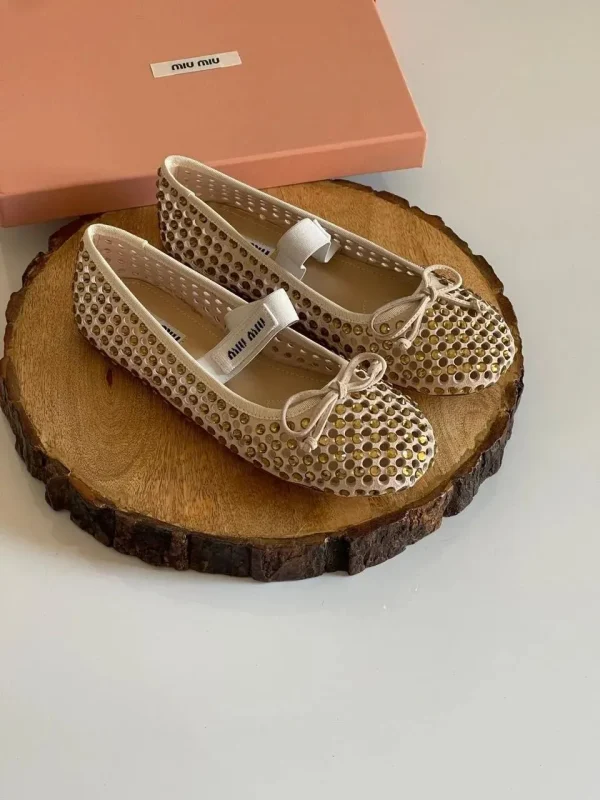 MIU MIU Crystal Embellished Fishnet Mary Jane Ballet Flat - Image 5