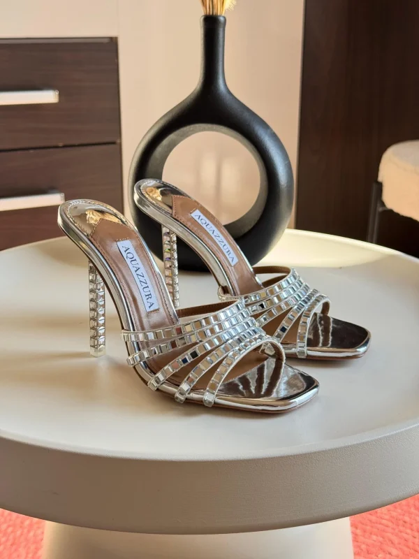 Aquazzura Metallic Rock Chic 105 Embellished Leather Mules - Image 2