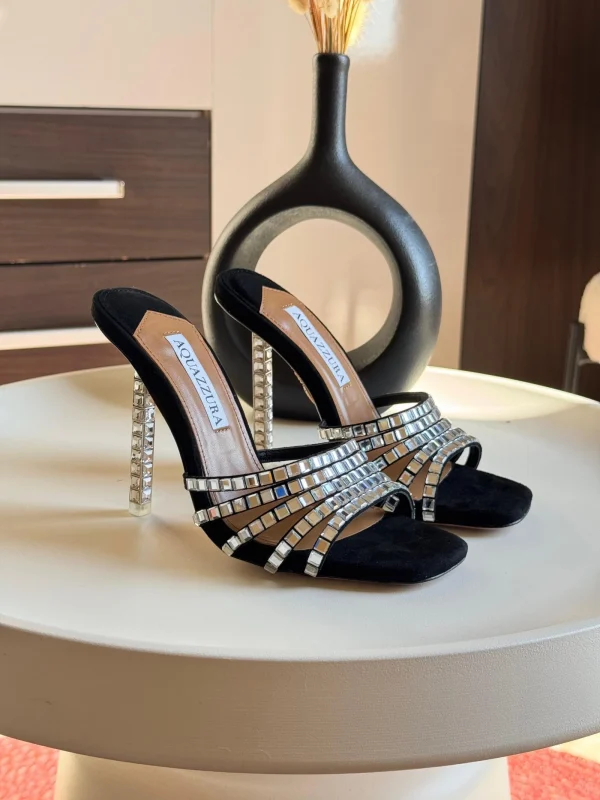 Aquazzura Metallic Rock Chic 105 Embellished Leather Mules - Image 3